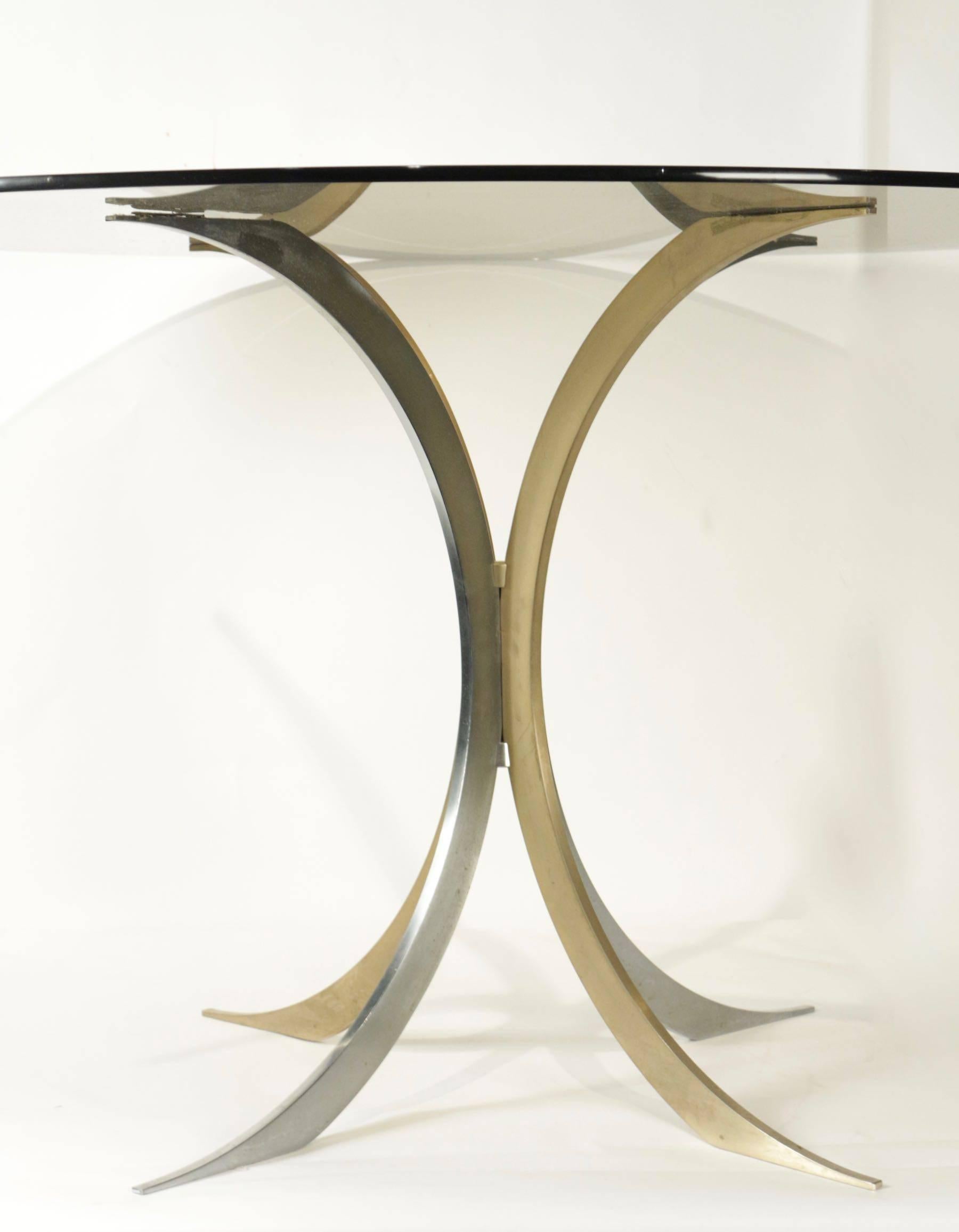 Modern Very Pretty Table on One Foot in Chrome Metal and Gold