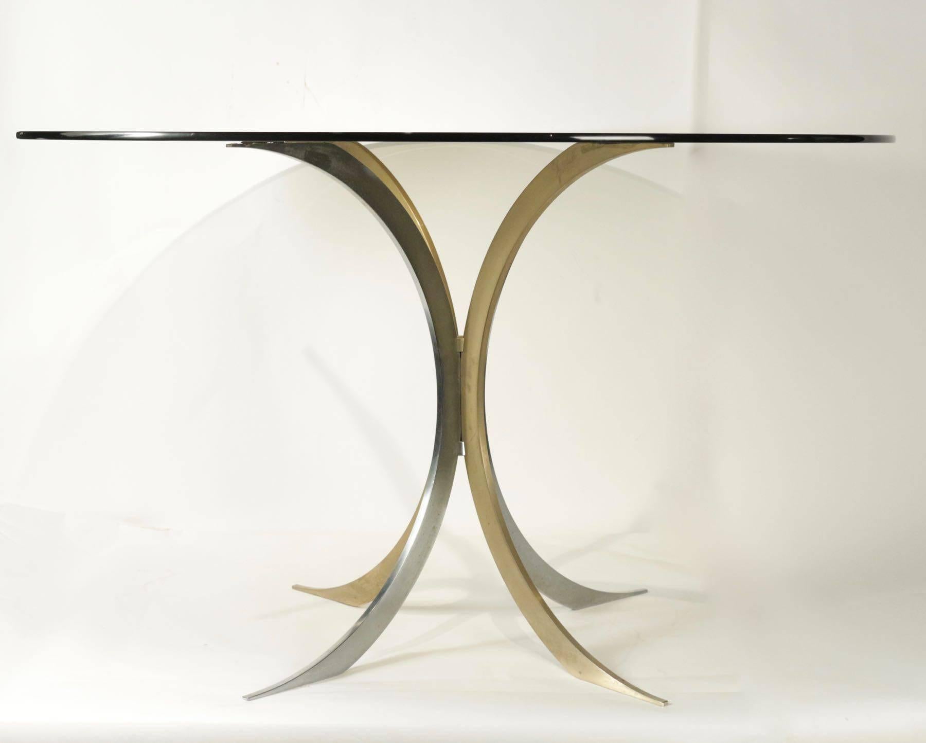 Mid-20th Century Very Pretty Table on One Foot in Chrome Metal and Gold