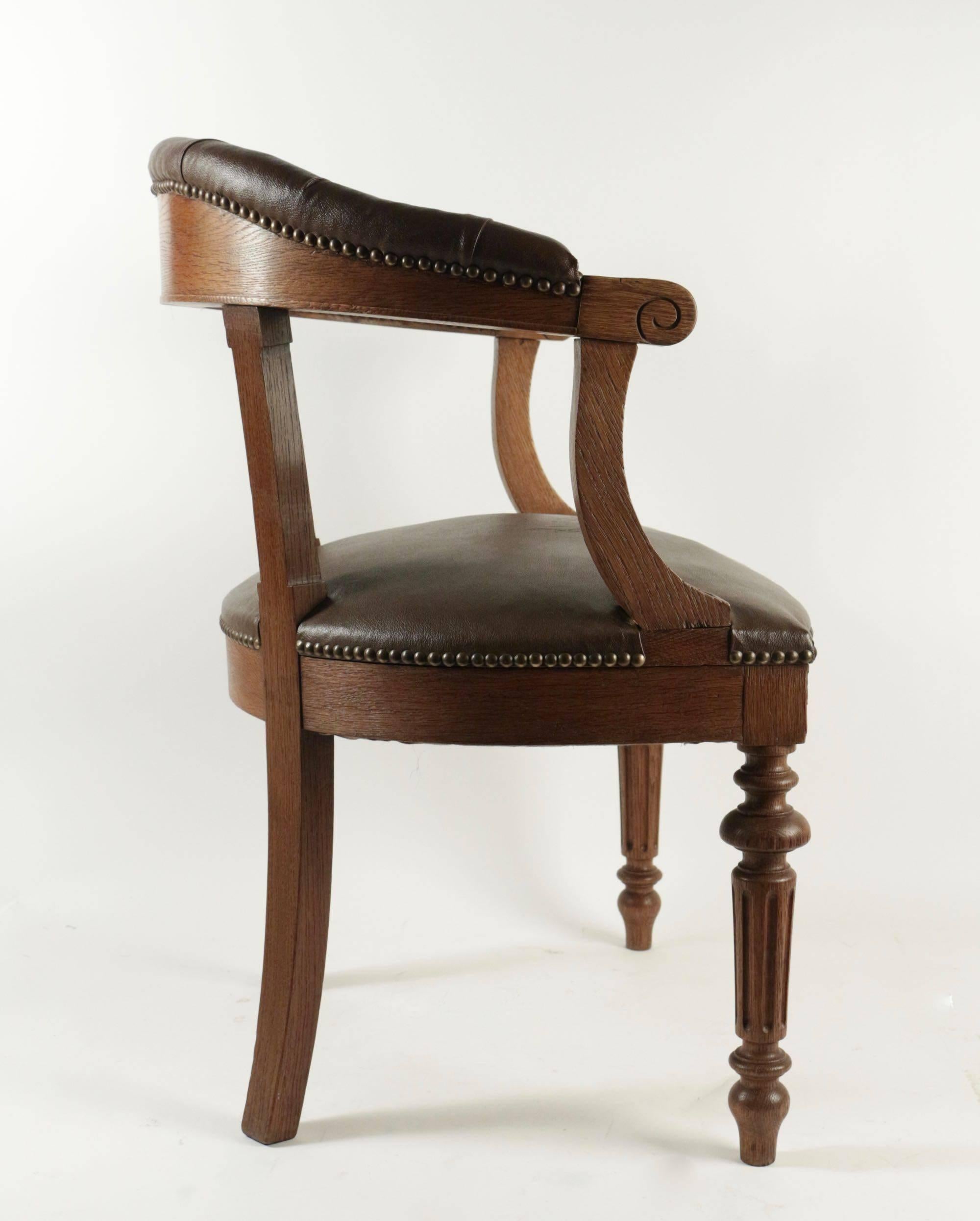 French Office Chair from the Napoleon III Era in Fabric In The Imitation Of The Leather