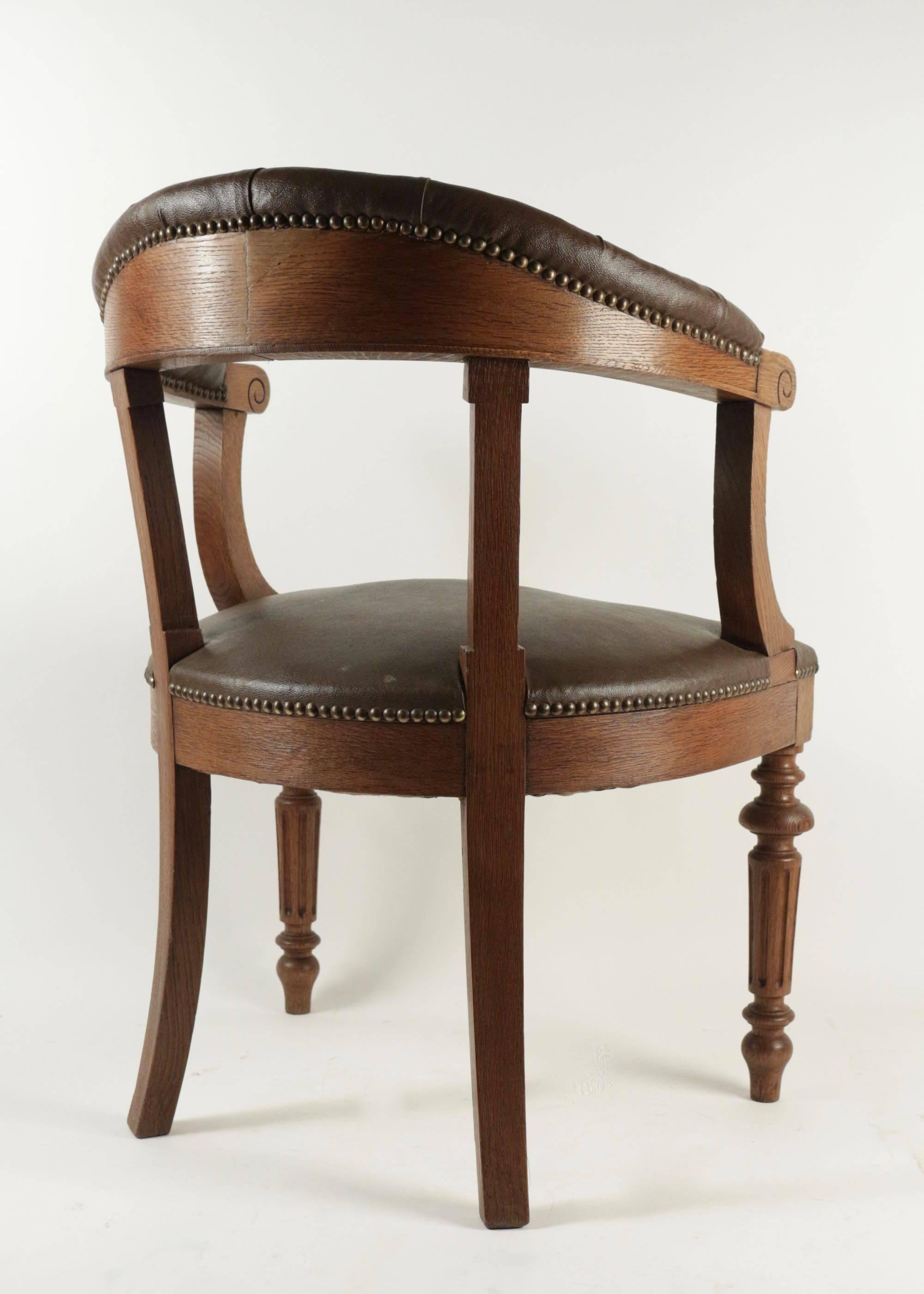 Office Chair from the Napoleon III Era in Fabric In The Imitation Of The Leather In Good Condition In Saint-Ouen, FR