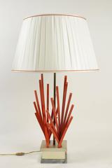 Very Pretty Lamp in Painted Metal and Gold Leaf Base of Marble from the 1970s
