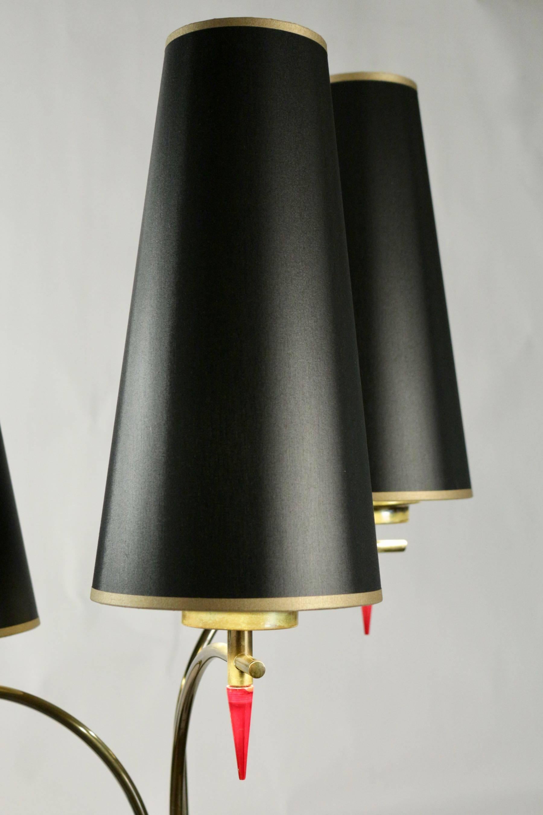 Standing Floor Lamp from the 1960s in Metal Paint and Brass, Three Lights In Good Condition In Saint-Ouen, FR