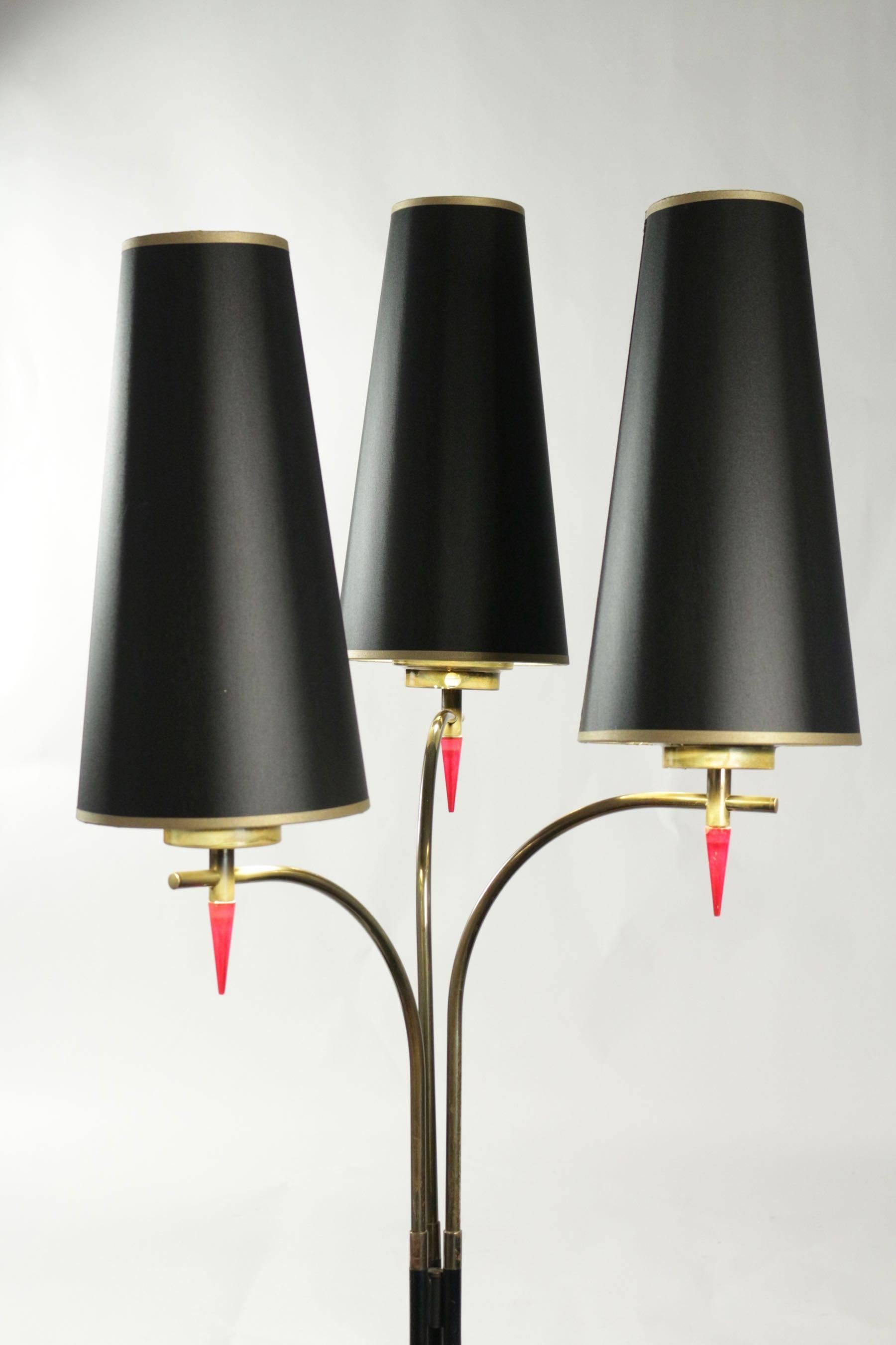 Standing Floor Lamp from the 1960s in Metal Paint and Brass, Three Lights 1