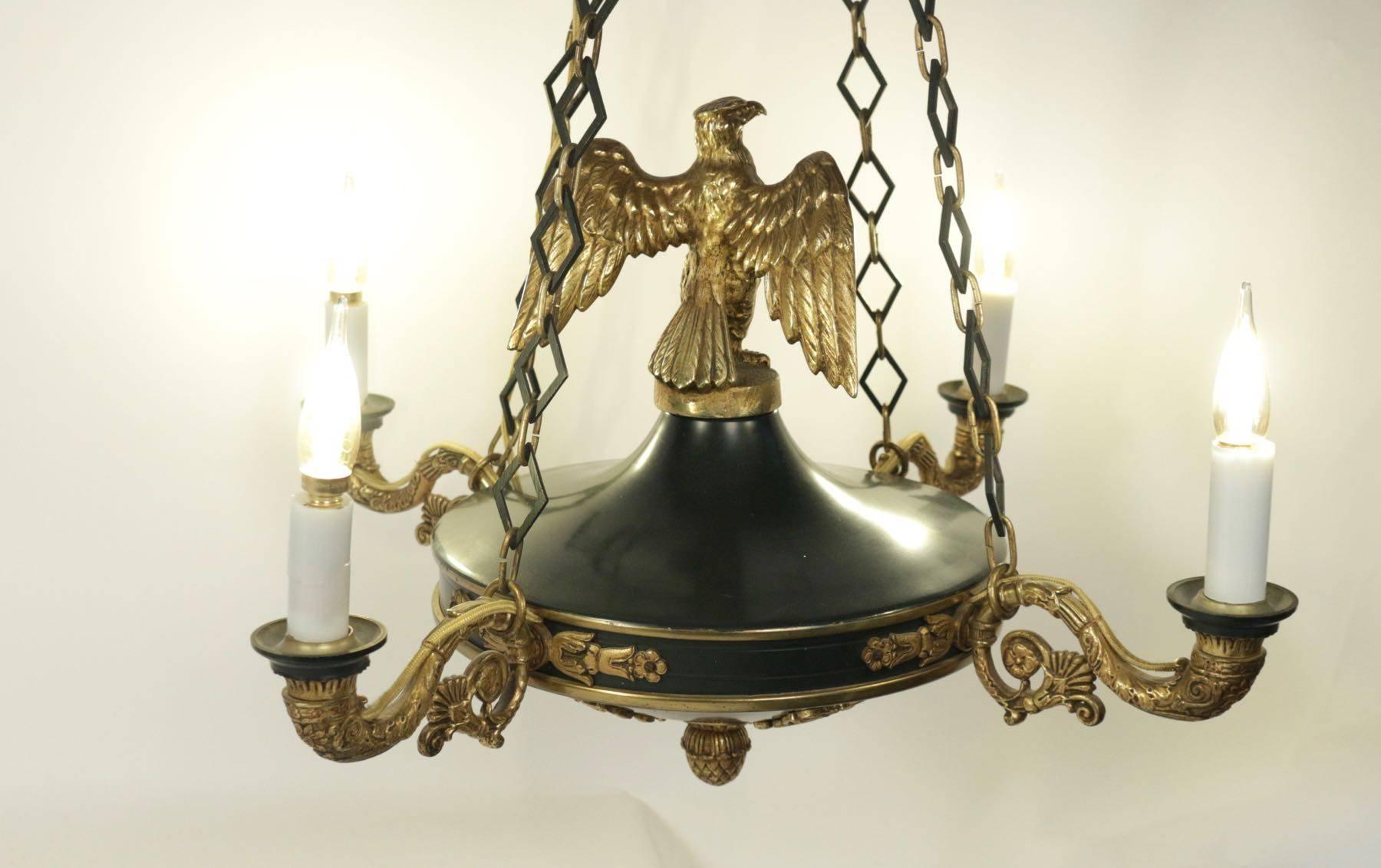 Napoleon III Chandelier Empire Style with an Eagle in Gold Gilt Bronze, 19th Century