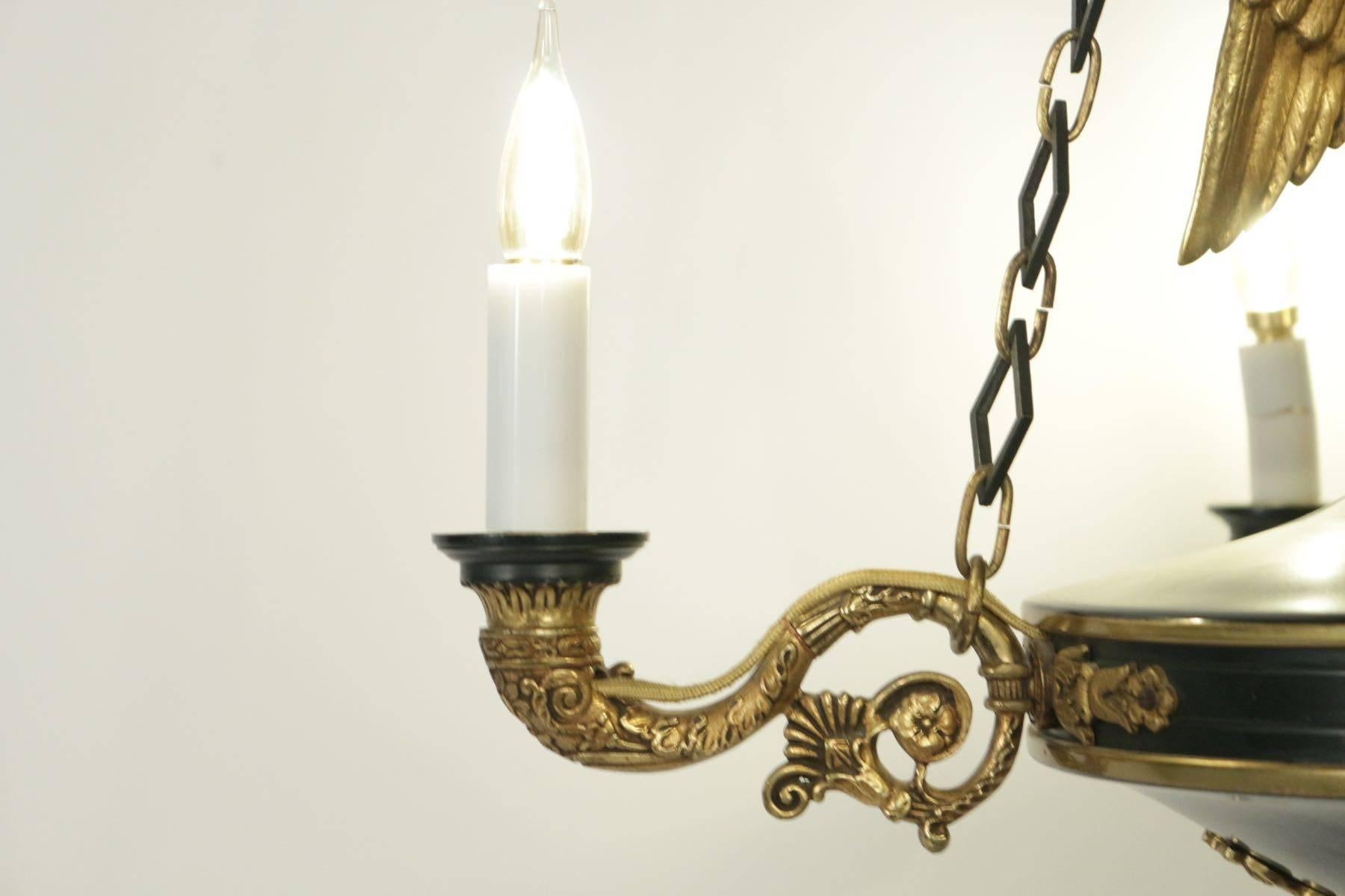 French Chandelier Empire Style with an Eagle in Gold Gilt Bronze, 19th Century