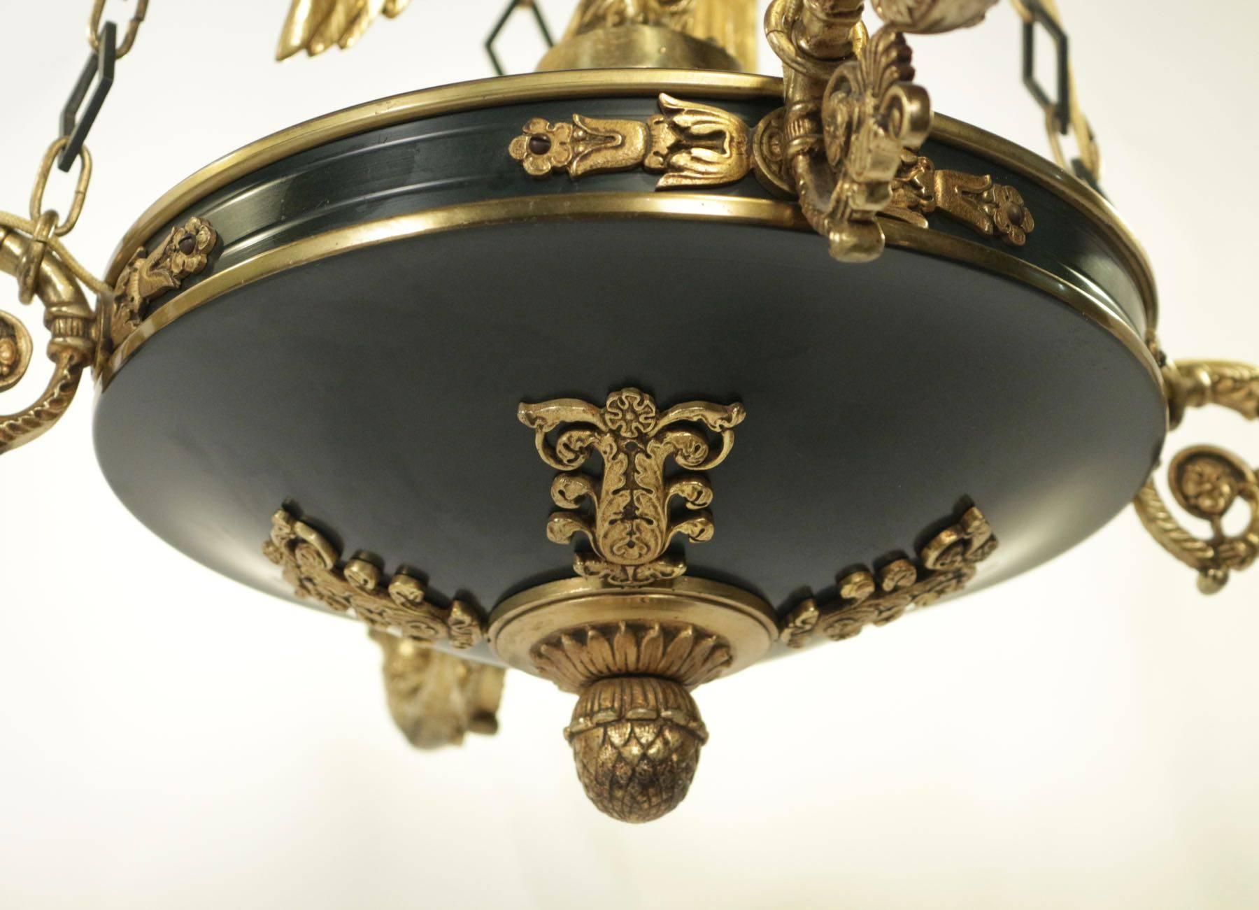 Chandelier Empire Style with an Eagle in Gold Gilt Bronze, 19th Century In Excellent Condition In Saint-Ouen, FR