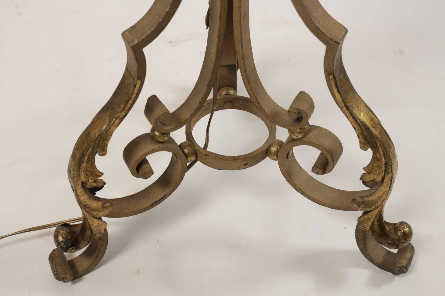 Gilt Beautiful Standing Lamp in Wrought Iron with Gold Gilded Accents