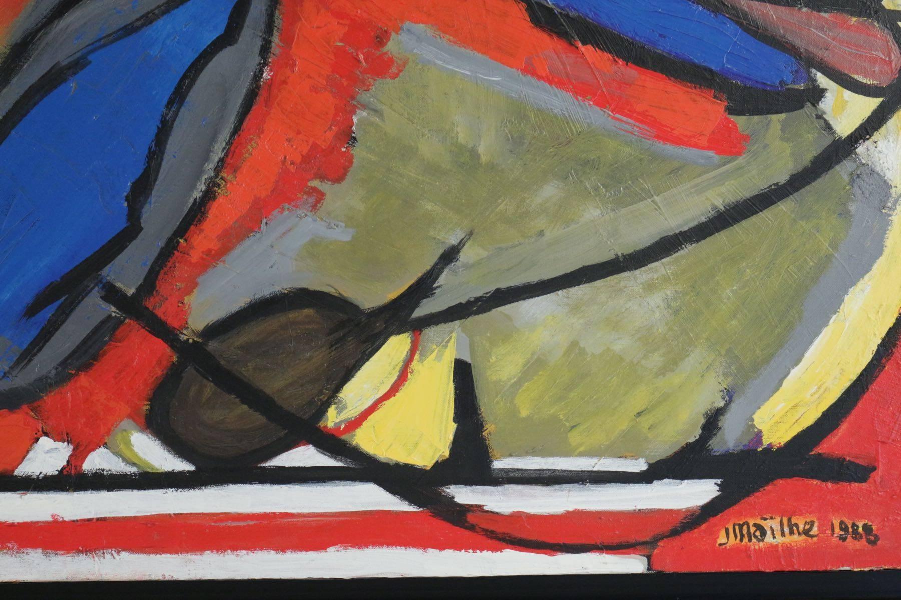 Modern Large Painting by J Mailhe, Dated 1988, Jean Maïlhe Is a French Painter