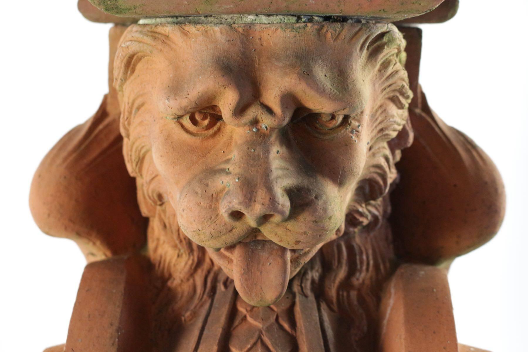 French Pillar in Terra Cotta of a Lion