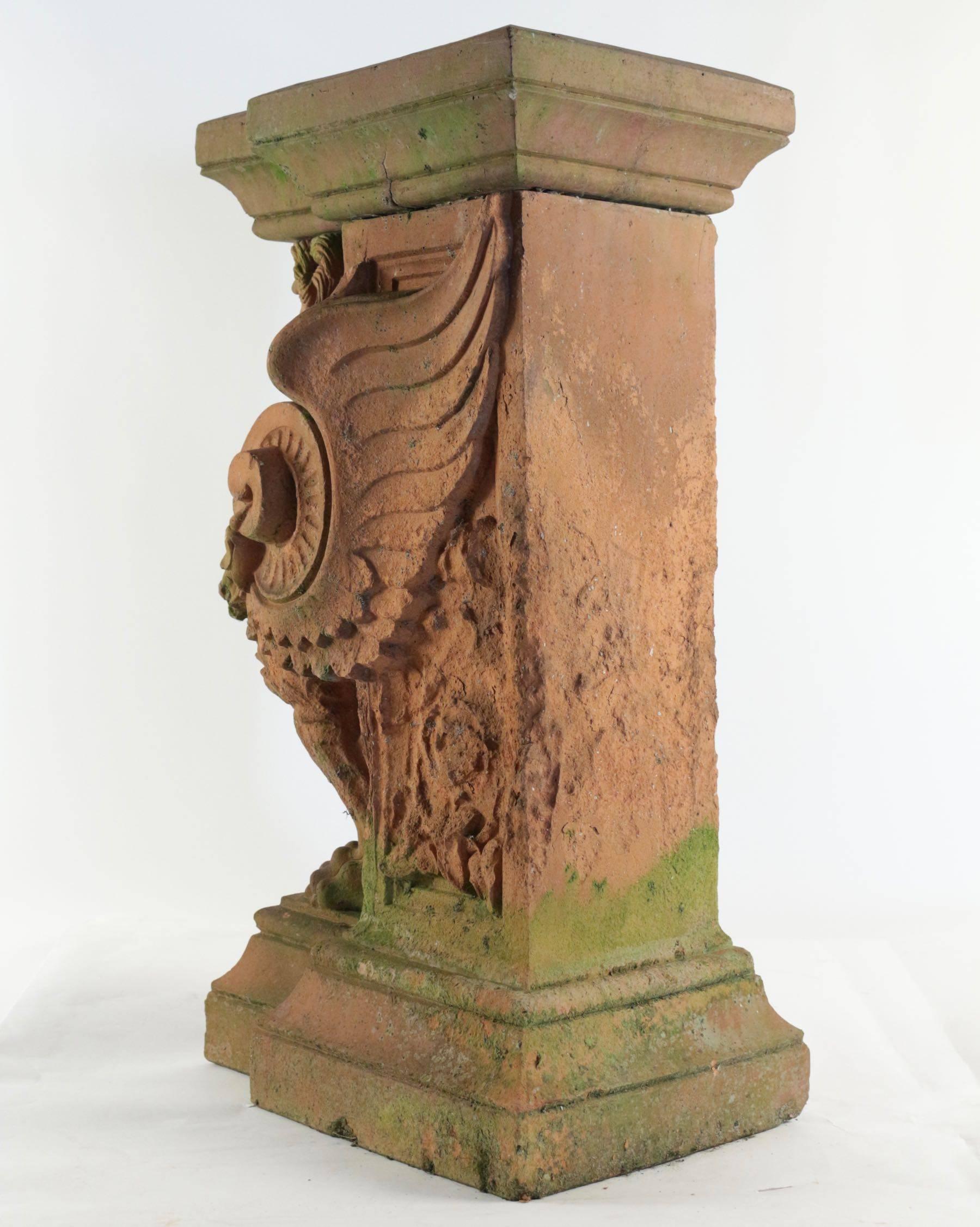 Terracotta Pillar in Terra Cotta of a Lion