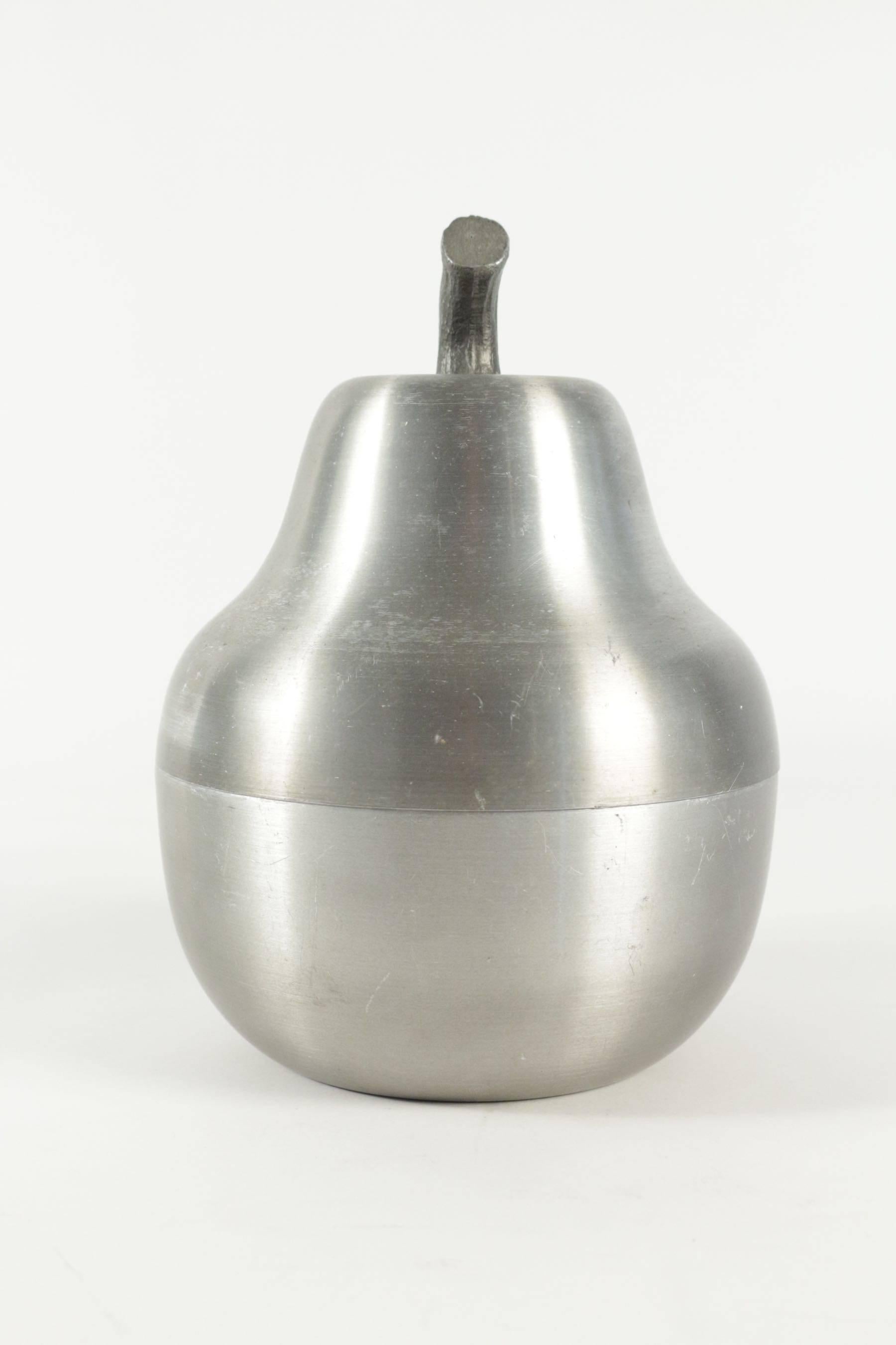 French Cool Ice Bucket in the Shape of a Pear in Brushed Aluminum from the 1970s 