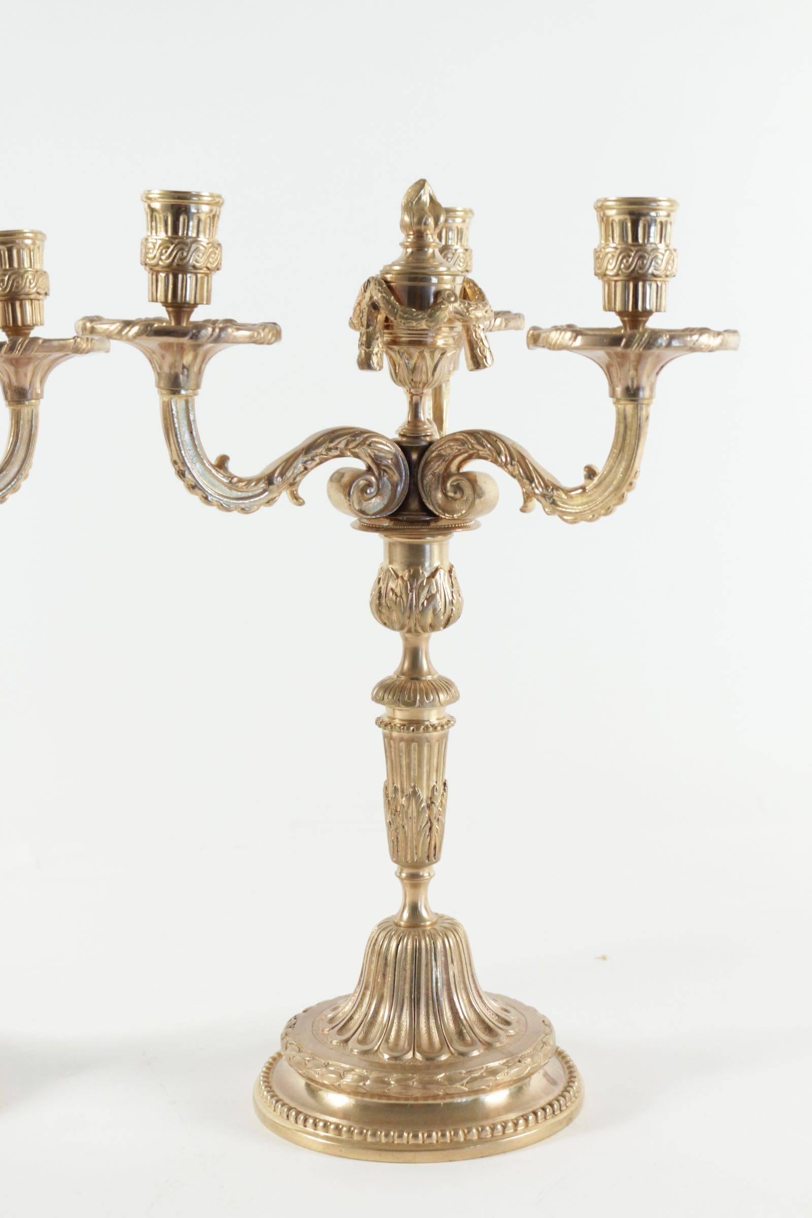 Pair of Candelabra in the Style of Louis XV in Gold Gilt Bronze, 19th Century 5