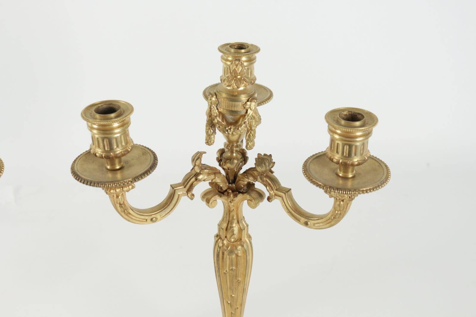 Pair of Candelabra in the Style of Louis XV in Gold Gilt Bronze, 19th Century 2