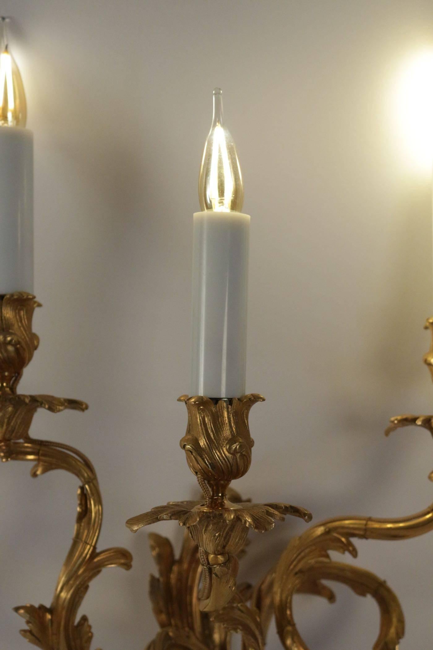 Pair of Sconces in Gold Gilt Bronze Louis XV Style, 19th Century 1