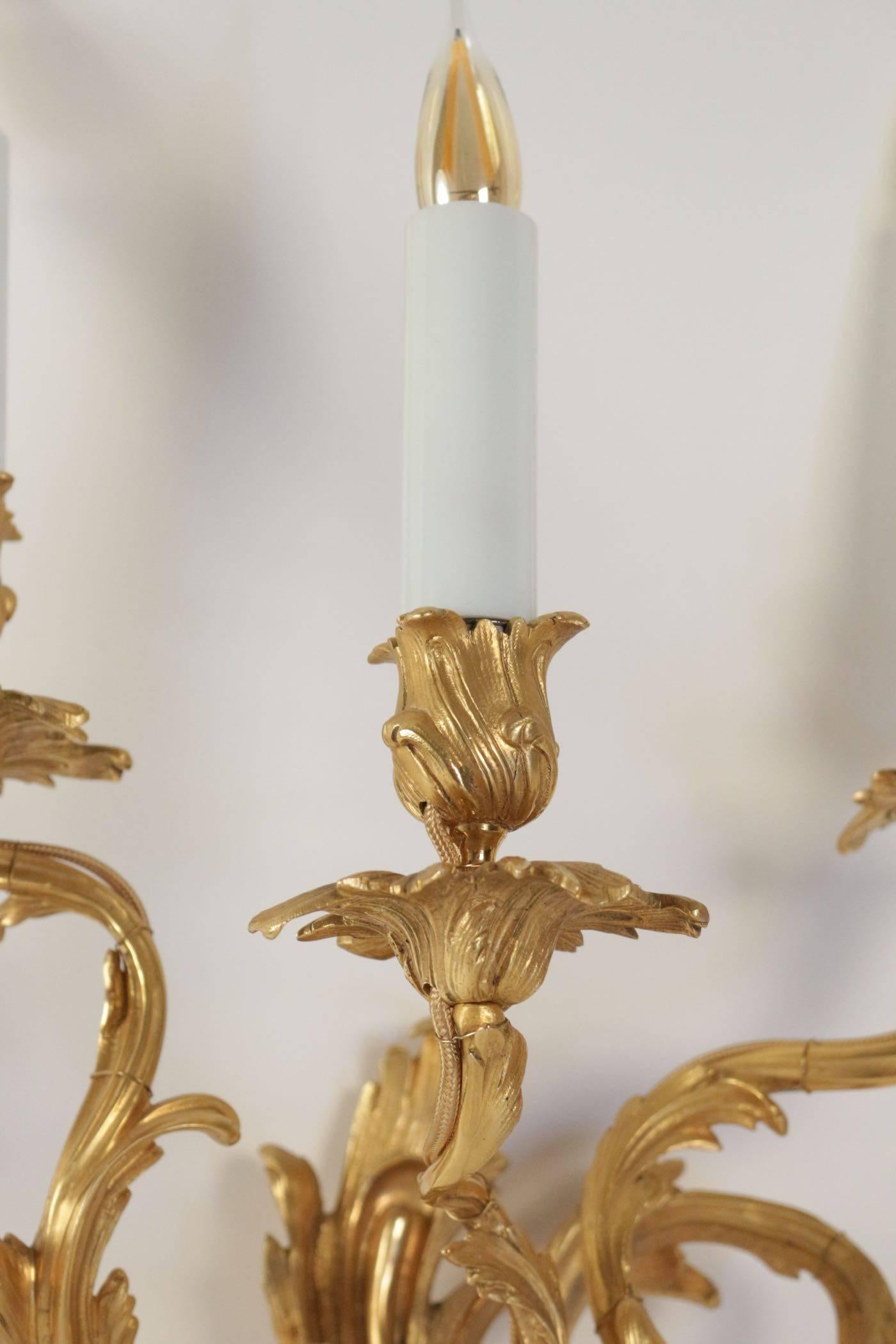 Pair of Sconces in Gold Gilt Bronze Louis XV Style, 19th Century 2