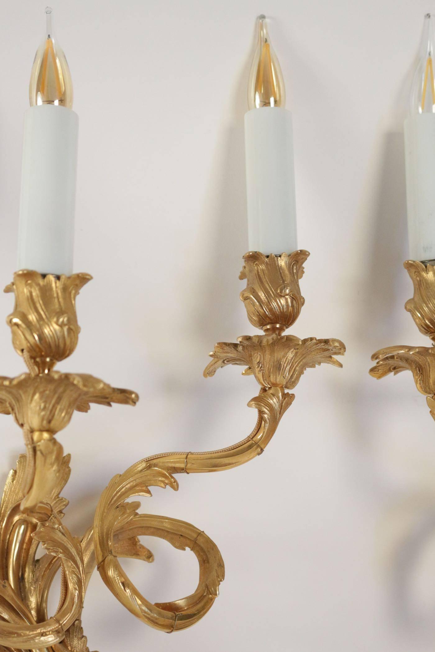 Pair of Sconces in Gold Gilt Bronze Louis XV Style, 19th Century 3