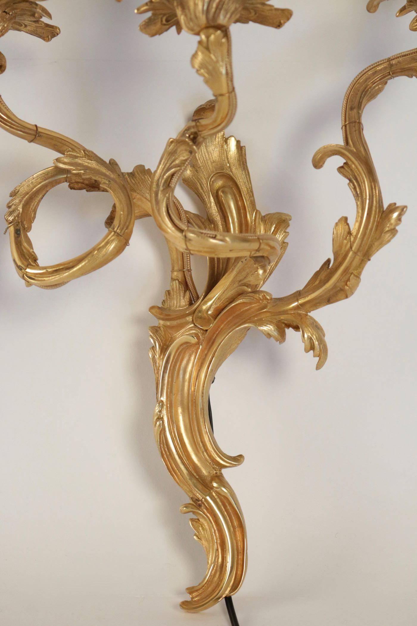 Pair of Sconces in Gold Gilt Bronze Louis XV Style, 19th Century 4
