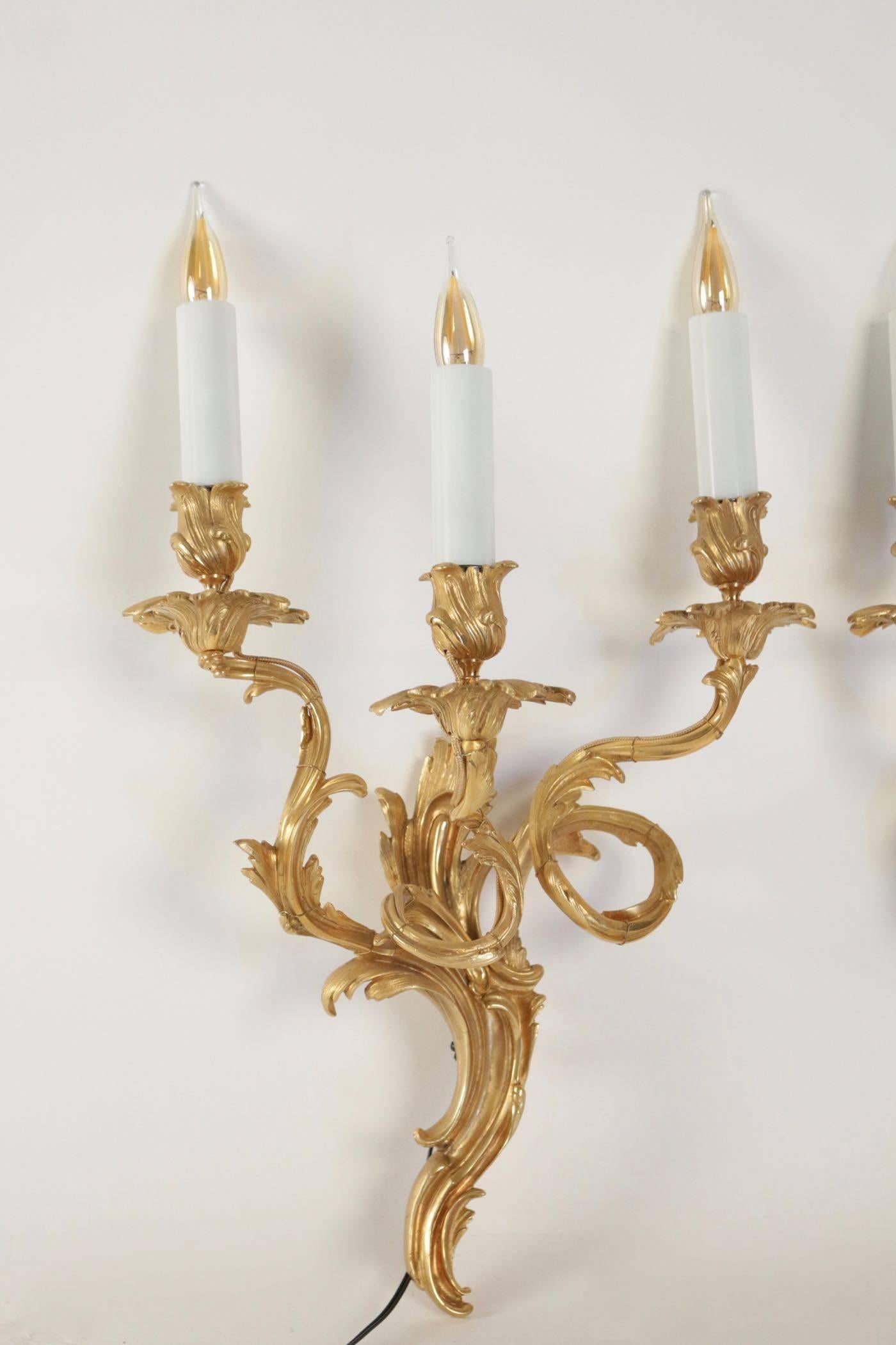 Pair of Sconces in Gold Gilt Bronze Louis XV Style, 19th Century 5