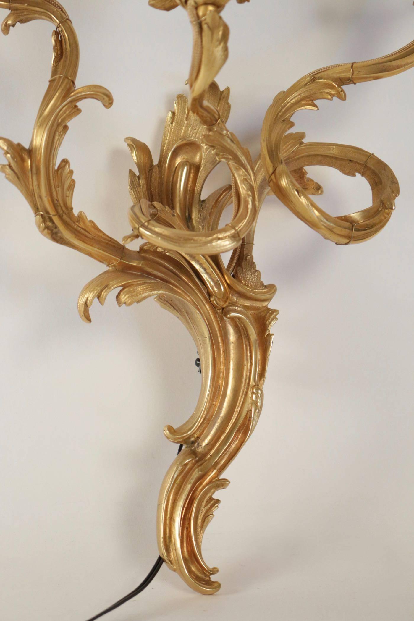 Pair of Sconces in Gold Gilt Bronze Louis XV Style, 19th Century 6