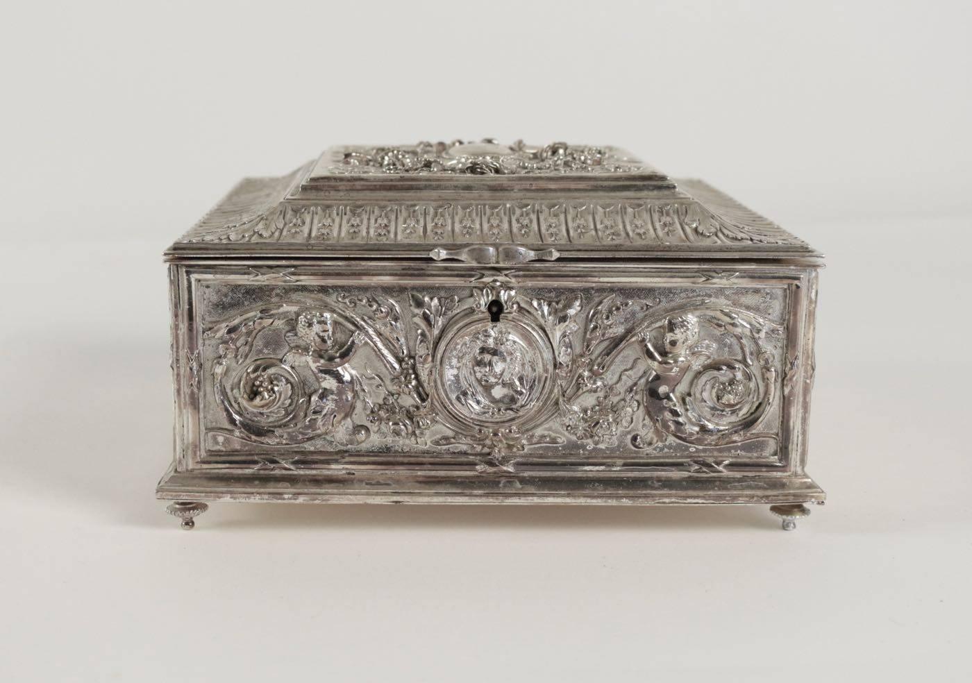 French Jewelry Box, Silver Bronze, 19th Century, Napoleon III