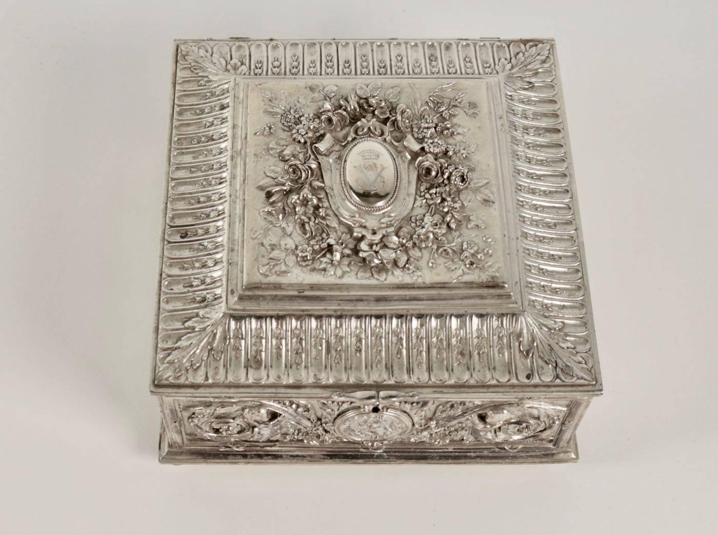 Silvered Jewelry Box, Silver Bronze, 19th Century, Napoleon III