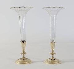Pair of Bud Vases, Cristal and Gold Gilt Bronze and Gold Leaf
