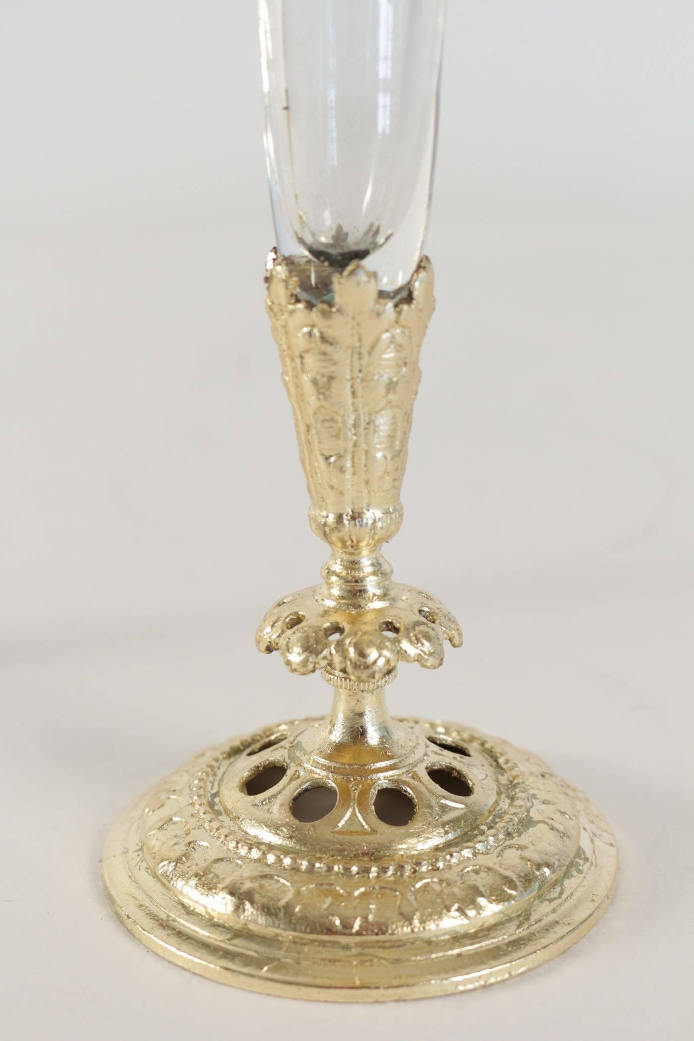Pair of Bud Vases, Cristal and Gold Gilt Bronze and Gold Leaf In Good Condition For Sale In Saint-Ouen, FR