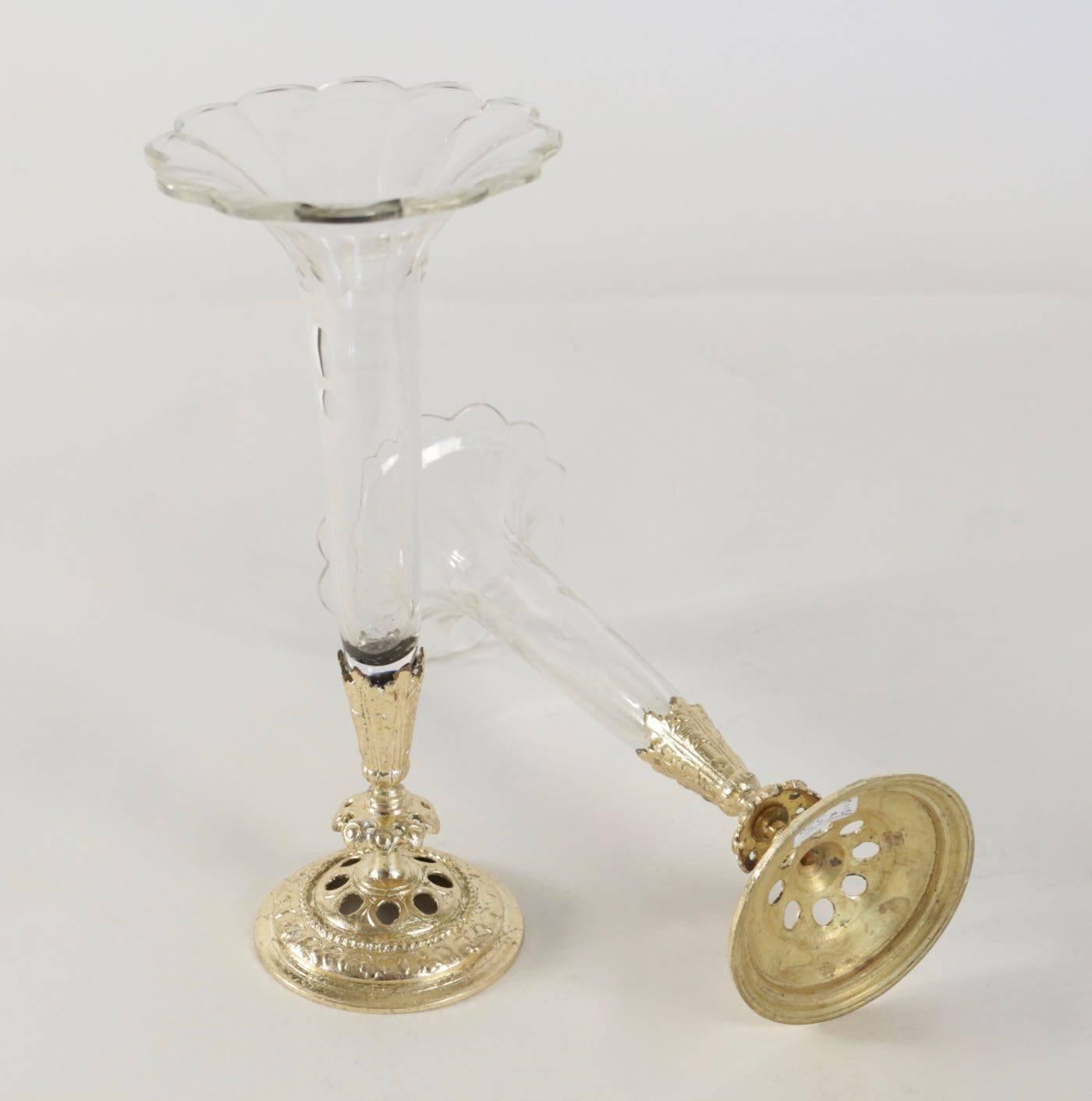 19th Century Pair of Bud Vases, Cristal and Gold Gilt Bronze and Gold Leaf For Sale