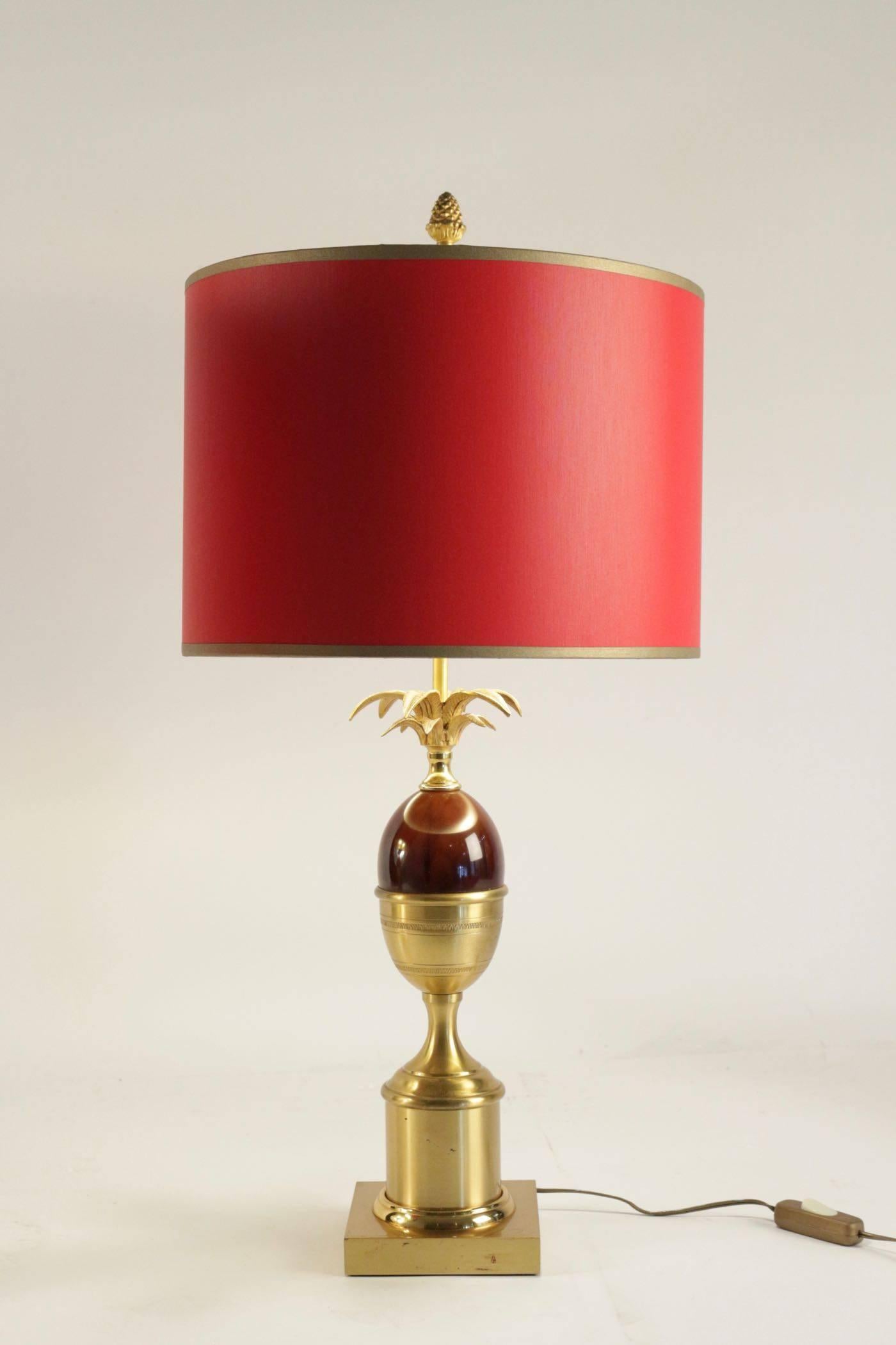Pair of Lamps, 1960s, Brass and Resin of Red Color in the Taste of Charles 2