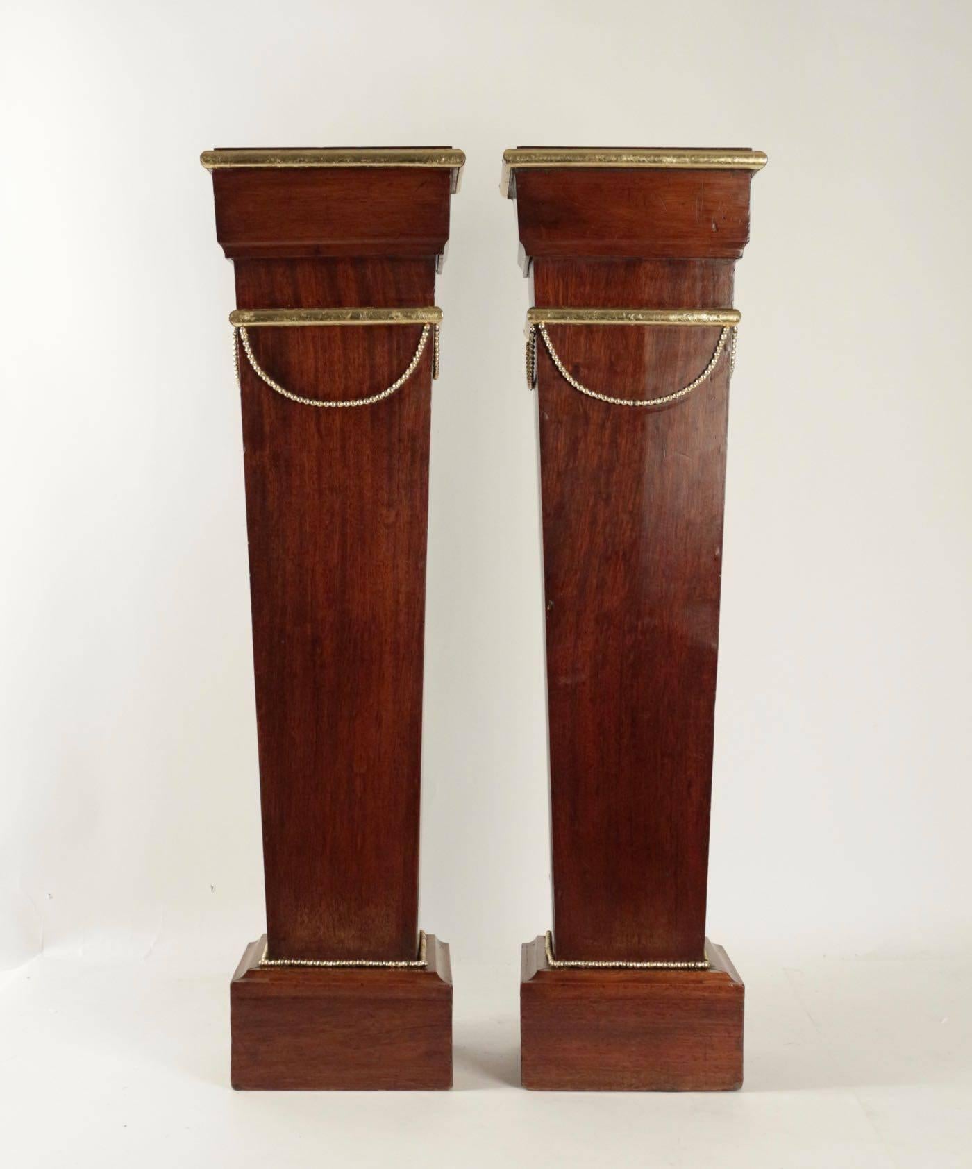 Gilt Pair of Sheaths, Consoles, Mahogany, Golden at the Gold Leaf, 19th Century