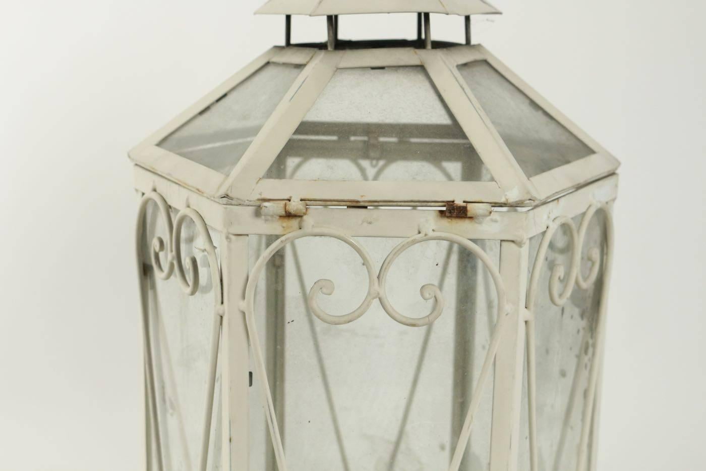 Wrought iron lantern in the shape of a miniature greenhouse, 20th century.
 
