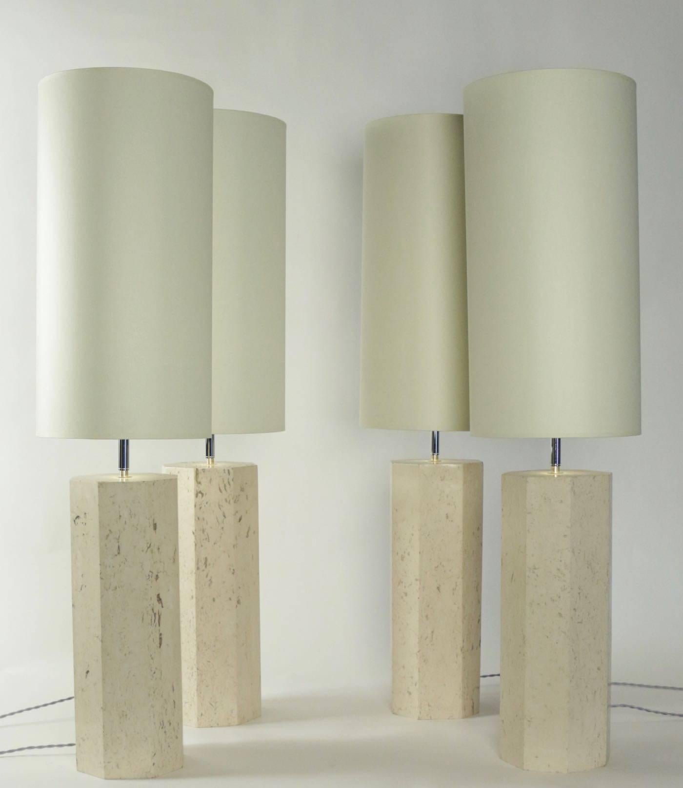 Mid-Century Modern Set of Four Lamps in Travertine Marble, circa 1940