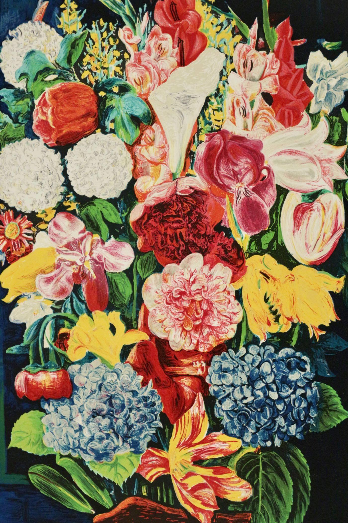 Original lithograph by Jean Kising representing a bouquet of flowers, signed by hand by the artist. Stamped by the artist Kisling with the annotation L/L. Measures: H 76cm, L 54cm.
      