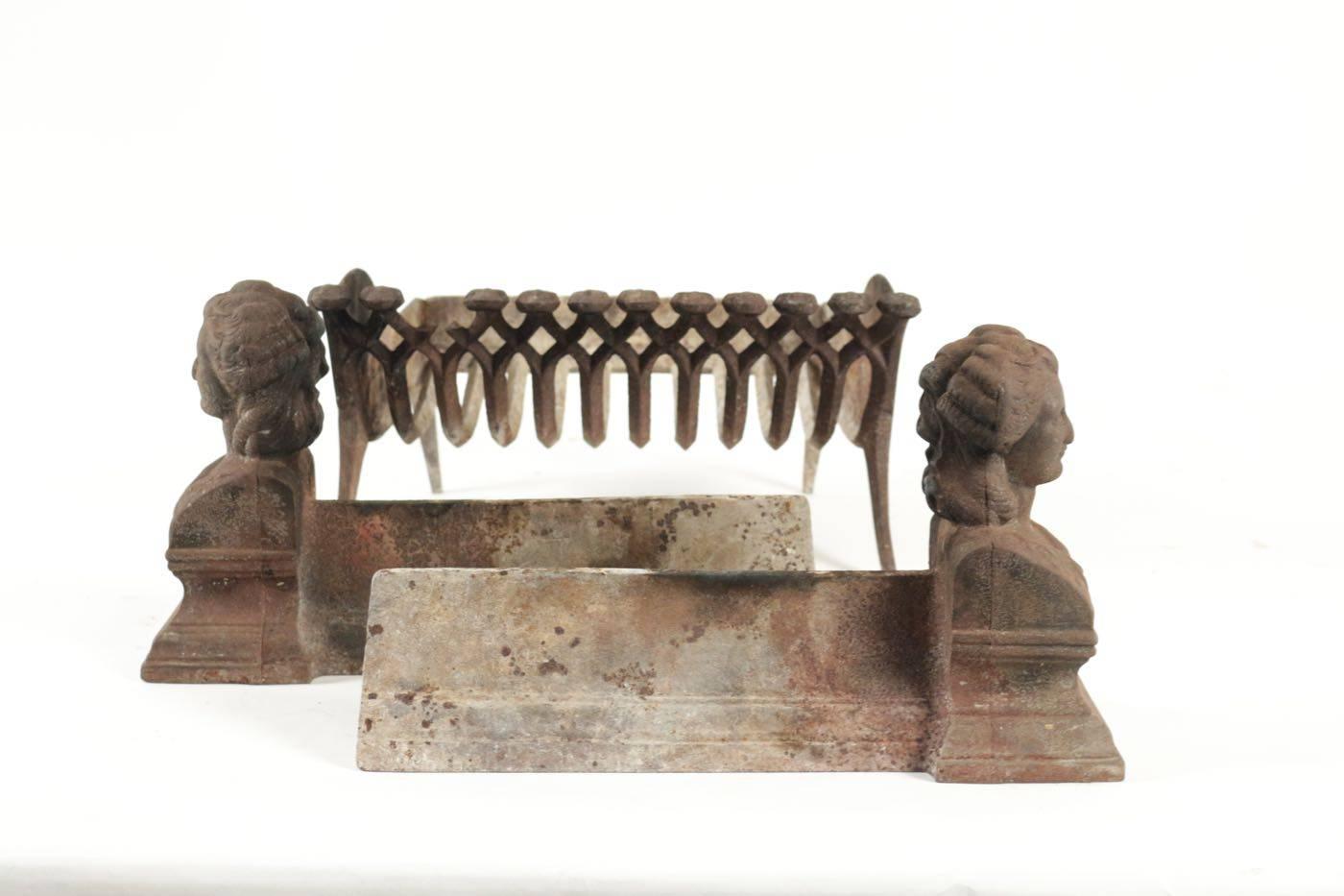 Late 19th Century Pair of Fireplace Dogs and Fire Log Holder