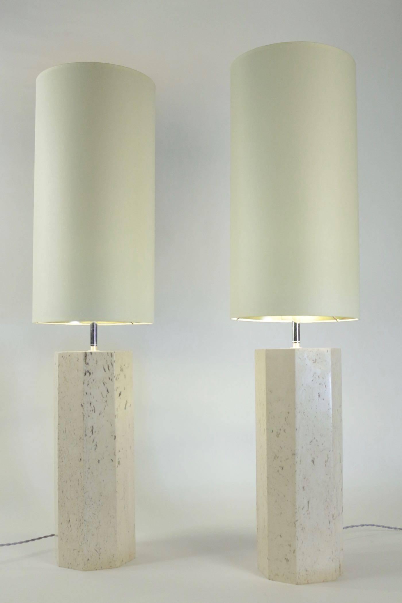 Mid-20th Century Pair of Travertine Lamps, 1940s