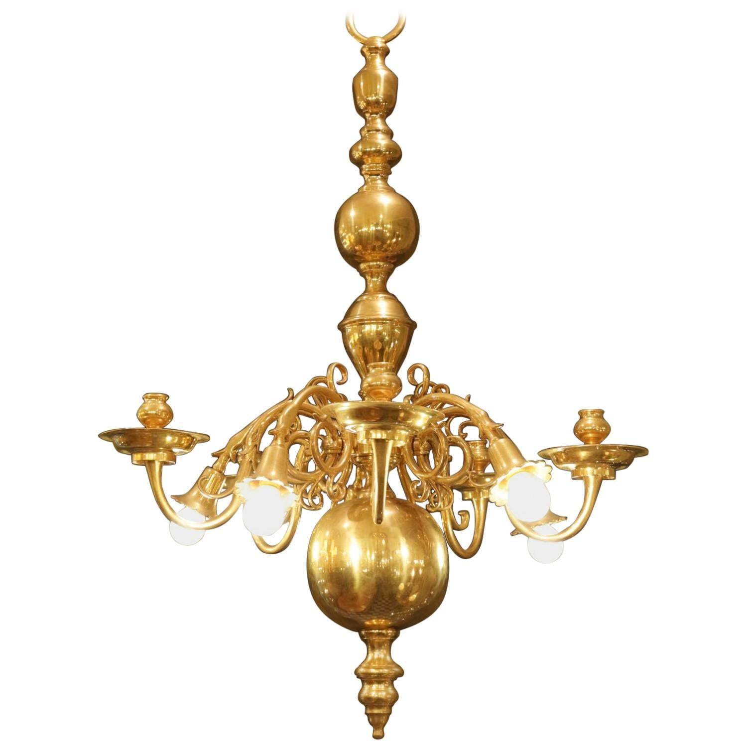 Solid Brass Dutch Style Chandelier from the 19th Century