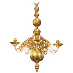 Antique Superior Quality Solid Brass Dutch Style Chandelier from the 19th Century