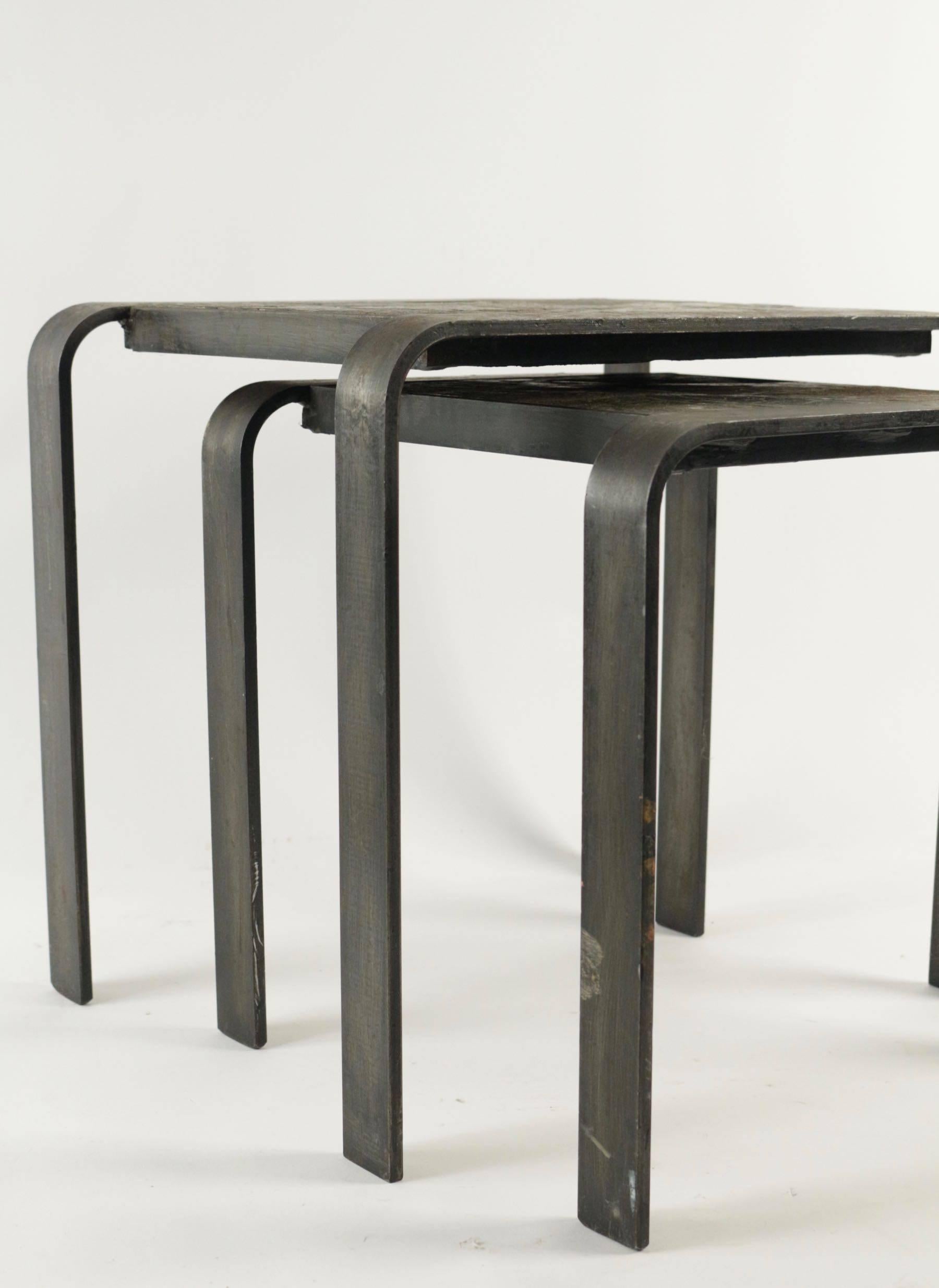 Nesting Tables of the 1960s-1970s in Wrought Iron and Slate In Good Condition For Sale In Saint-Ouen, FR