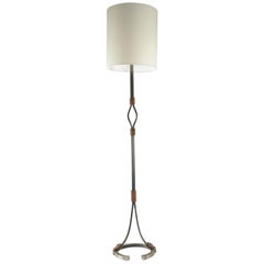 Vintage Floor Lamp from the 1960s in Wrought Iron and Leather
