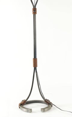 Floor Lamp from the 1960s in Wrought Iron and Leather
