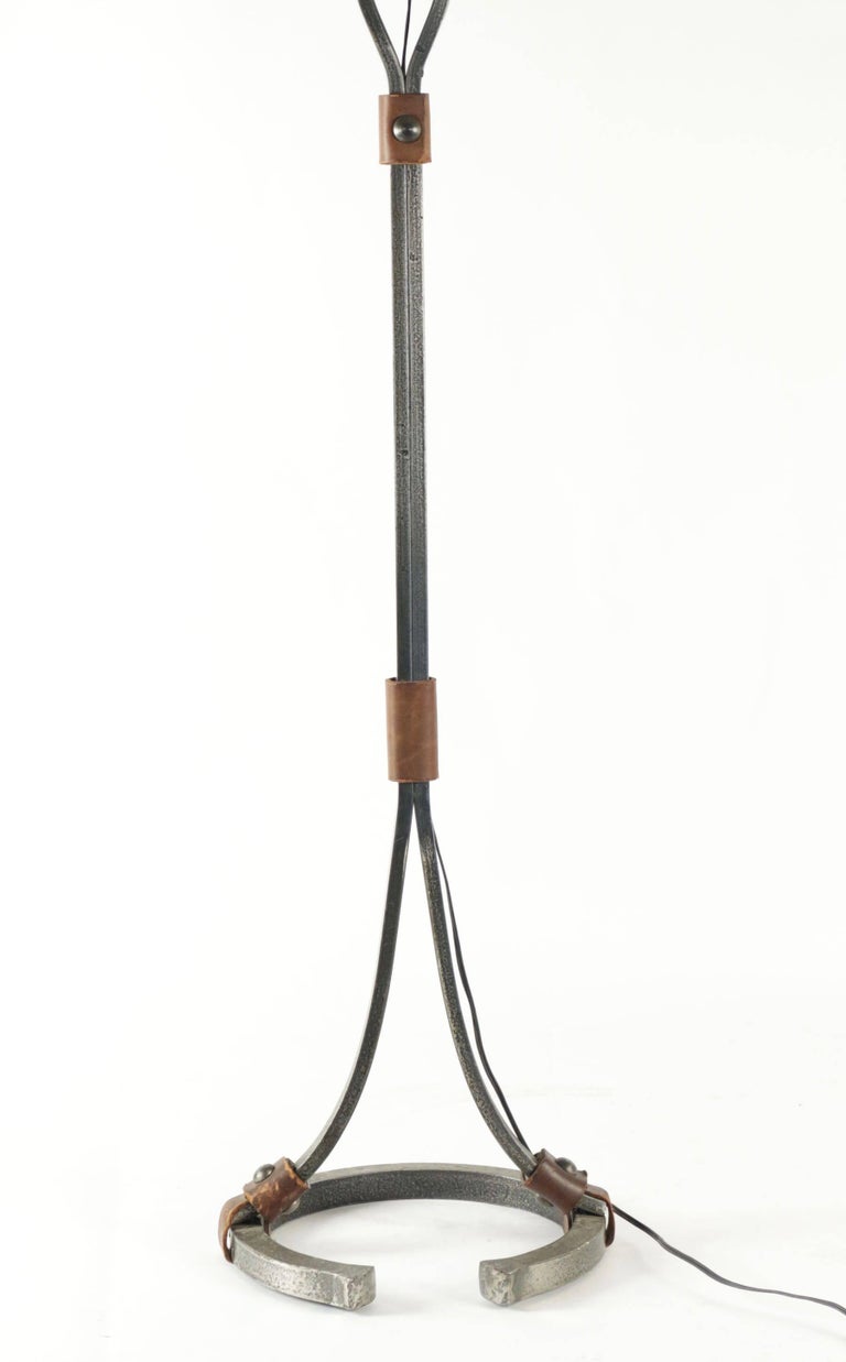 Floor Lamp from the 1960s in Wrought Iron and Leather For Sale at 1stDibs