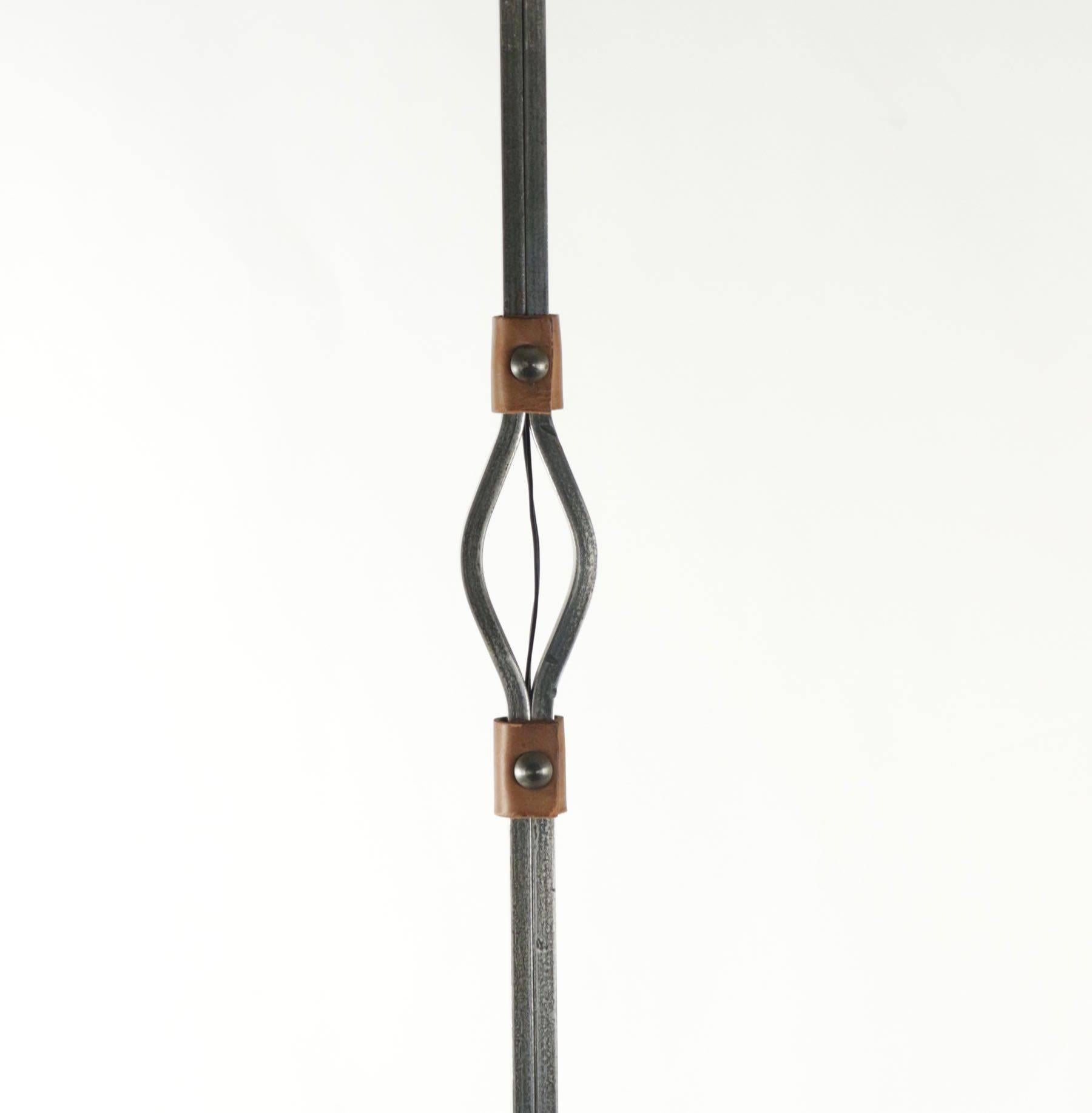 Modern Floor Lamp from the 1960s in Wrought Iron and Leather For Sale