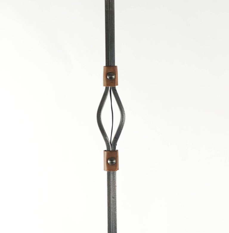 Floor Lamp from the 1960s in Wrought Iron and Leather For Sale at 1stDibs