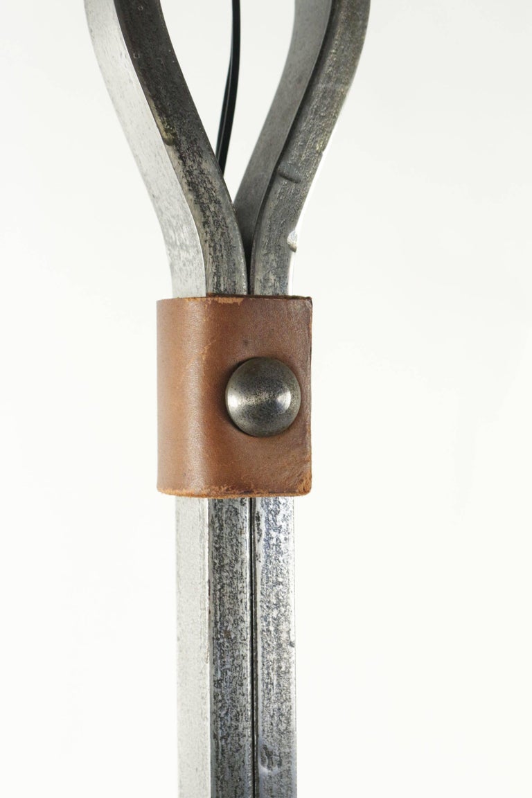 Floor Lamp from the 1960s in Wrought Iron and Leather For Sale at 1stDibs