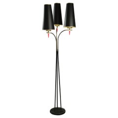 Standing Floor Lamp from the 1960s in Metal Paint and Brass, Three Lights