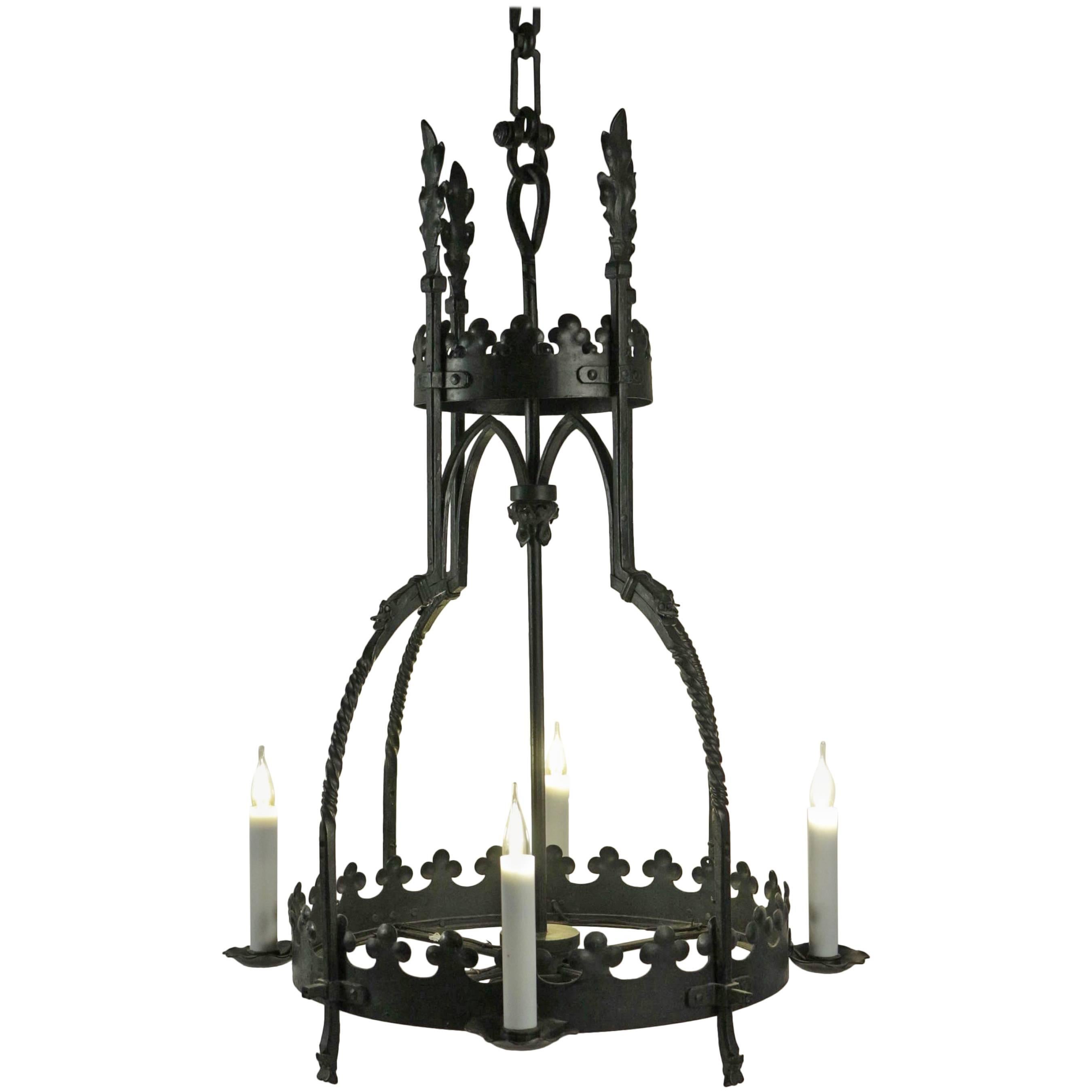 Hanging Lamp in the Gothic Style in Wrought Iron, Beginning of the 20th Century