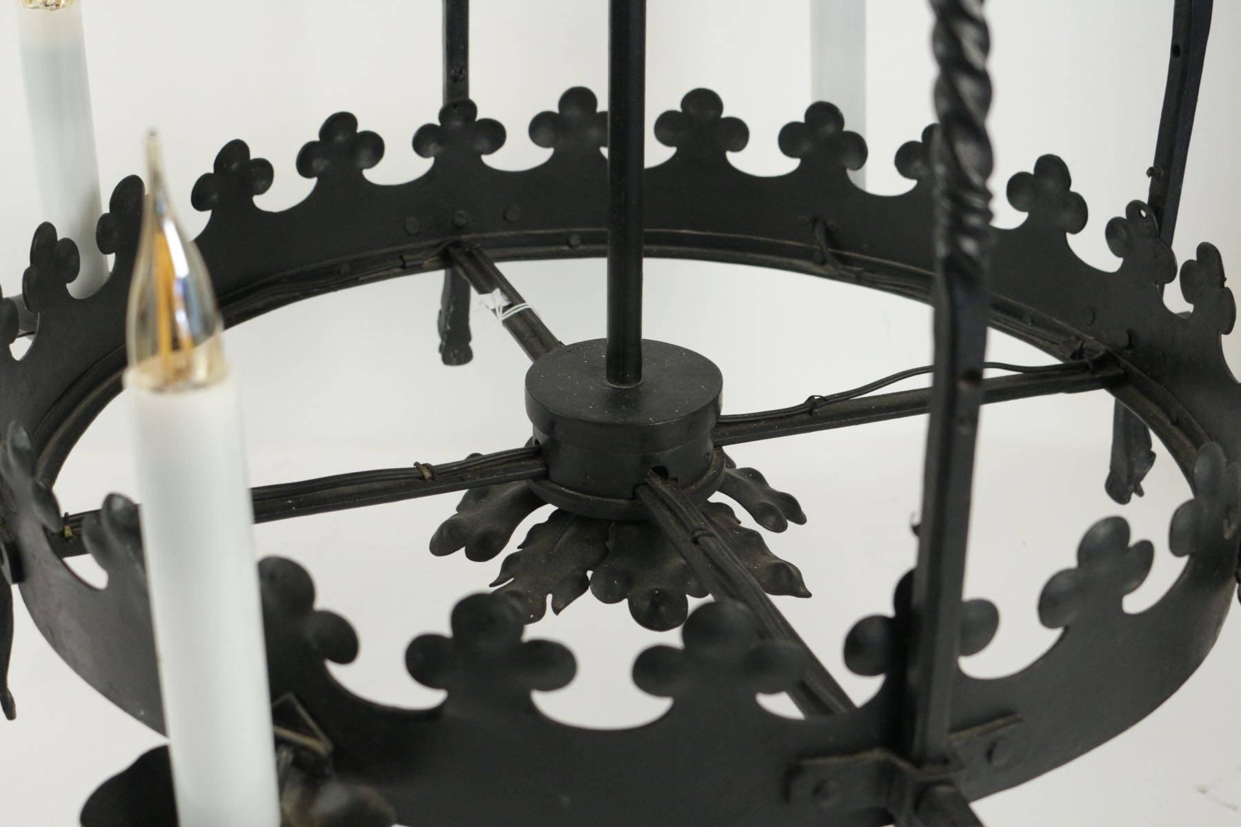 French Hanging Lamp in the Gothic Style in Wrought Iron, Beginning of the 20th Century