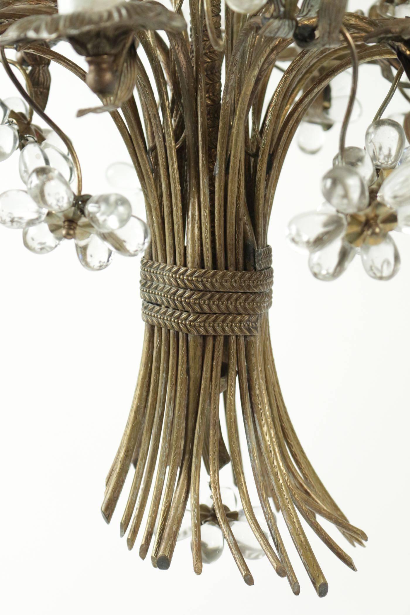 Romantic Bronze and Crystal Chandelier Designed as a 'Basket of Flowers'