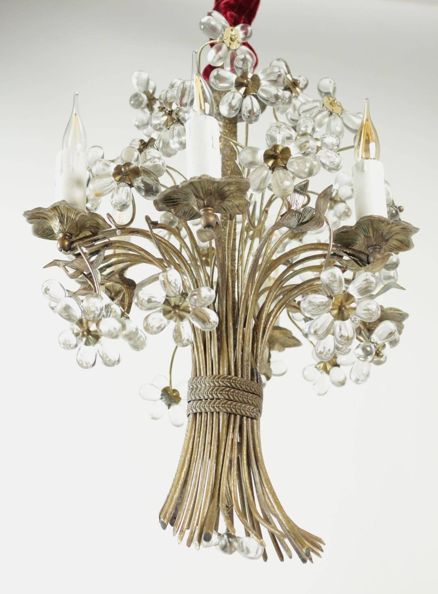 French Bronze and Crystal Chandelier Designed as a 'Basket of Flowers'