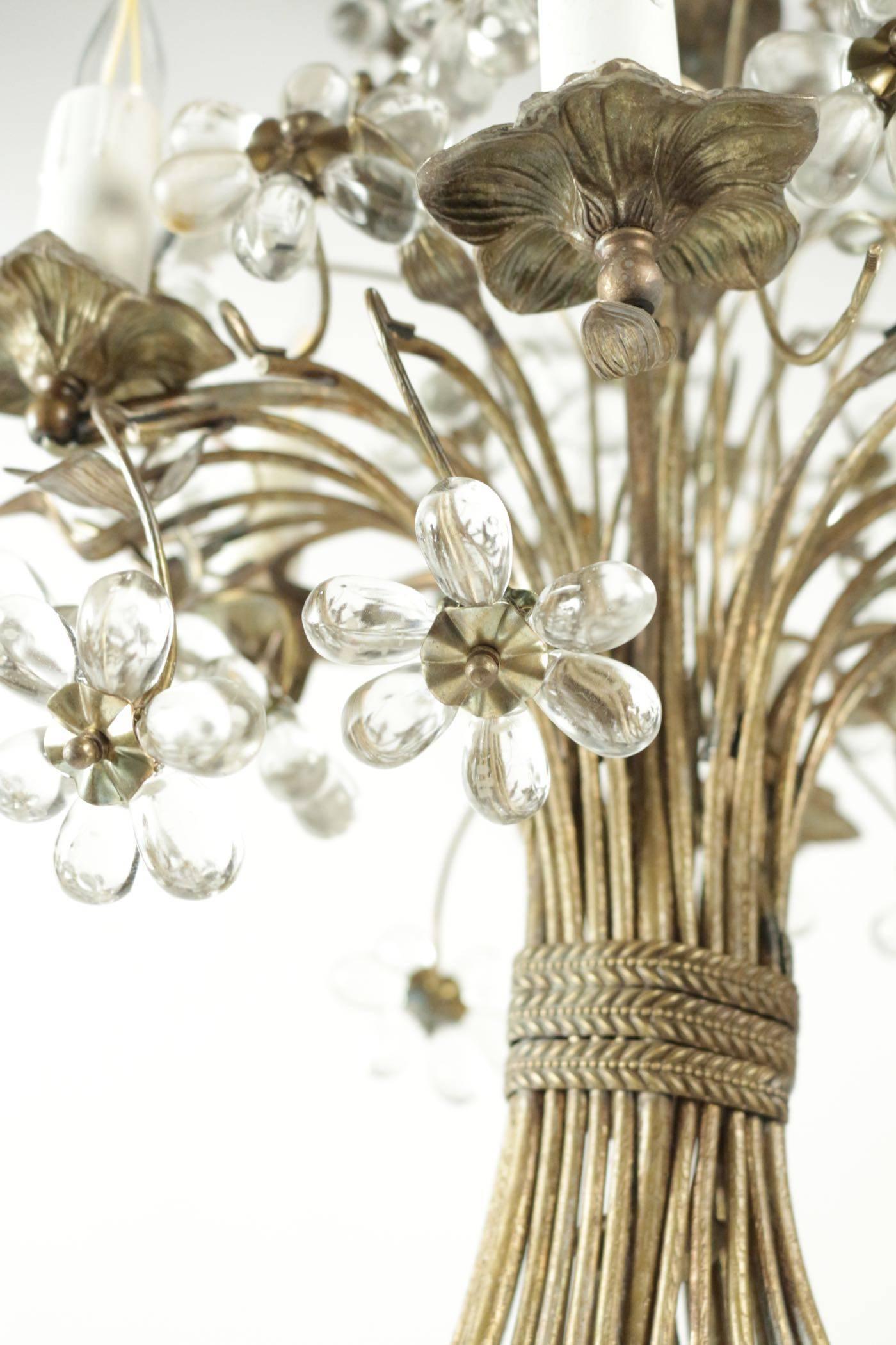Bronze and Crystal Chandelier Designed as a 'Basket of Flowers' In Good Condition In Saint-Ouen, FR
